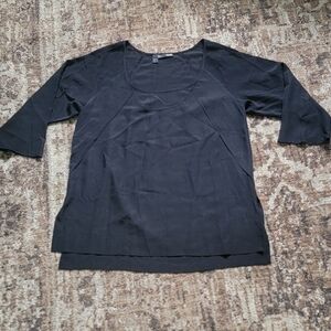 Eileen Fisher xs Black 3/4 Sleeve Scoop Neck 100% Silk Blouse